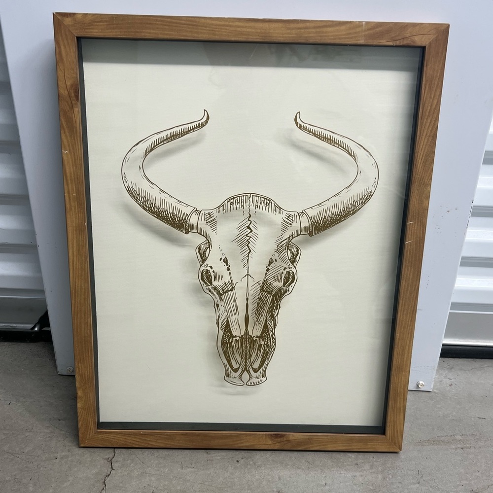 Framed Gold Cow Skull Wall Art